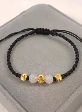 镀18K金猫眼金珠镀金手链女编织和田玉硬金转运珠手绳金色小饰品
