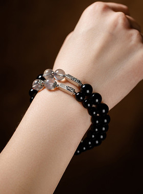 黑曜石情侣手链DIY款S925银山盟