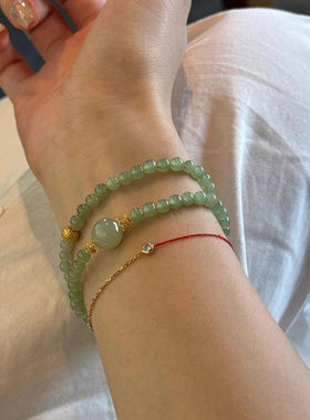 天然和田玉4mm双圈手链叠戴复古