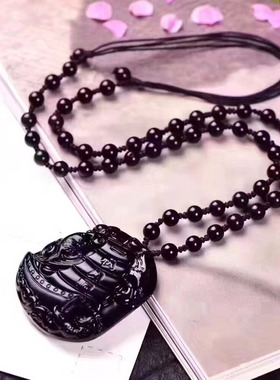 真品天然黑曜石一帆风顺貔貅吊坠