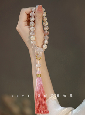 醉花阴*天然樱花玛瑙手持念珠跑