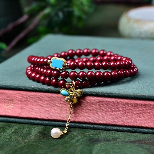 名都水晶 天然紫金砂三圈手链 原矿朱砂多圈手串 厂家直销