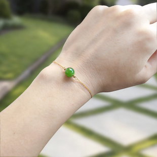 10mm天然俄料A货和田玉碧玉手链 菠菜绿果绿单珠小众女