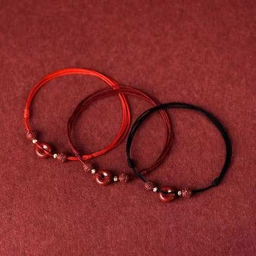 新款直播同款天然原矿紫金砂朱砂手链脚链古风红黑绳学生闺蜜礼物