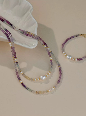 天然水晶淡水珍珠项链夏天季女百