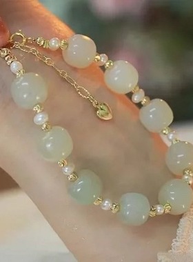 【沧海一粟】和田玉手链叠戴复古法式小众设计送人礼物百搭手饰