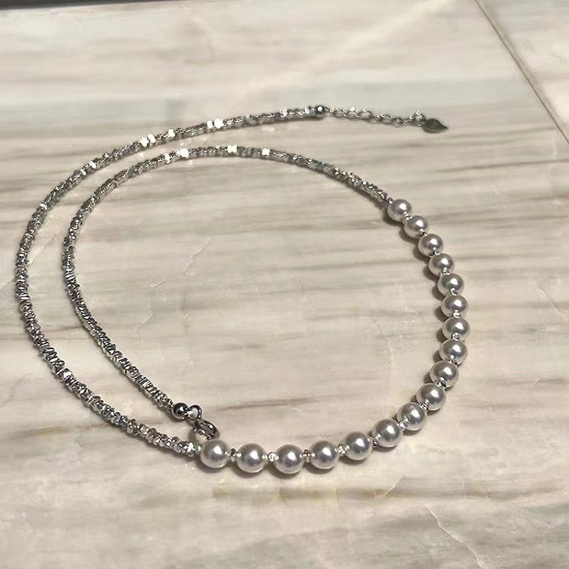 闪耀碎银子项链S925纯银施家珍珠