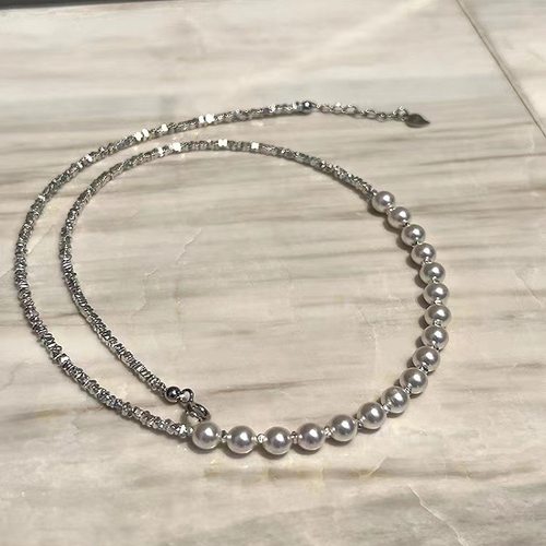 闪耀碎银子项链S925纯银施家珍珠