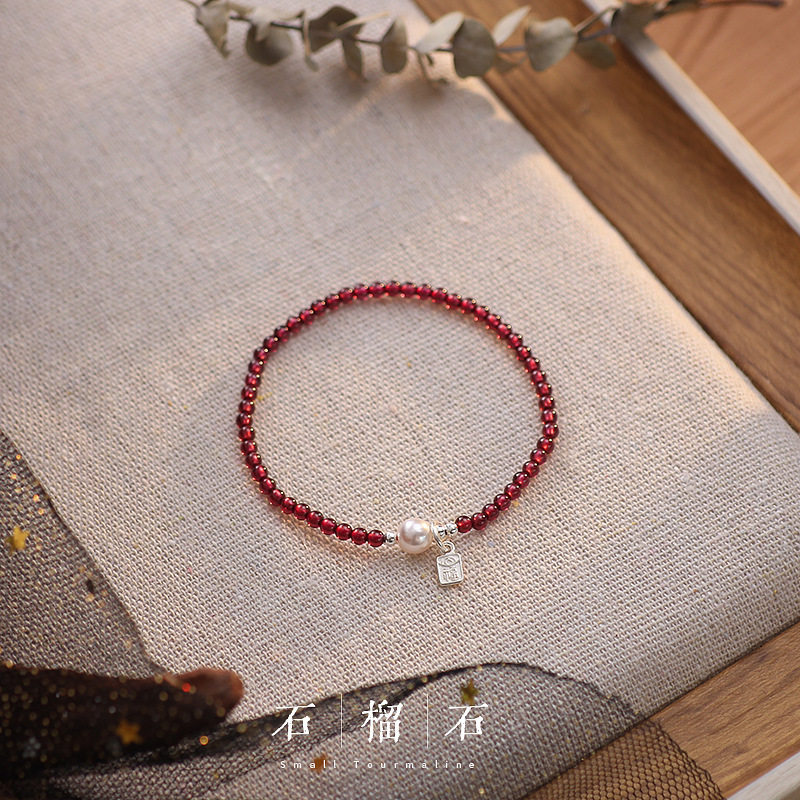 天然石榴石手链女纯银2024年新款