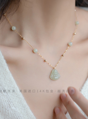 和田玉石弥勒佛佛公吊坠秋冬项链