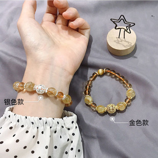 天然金发晶黄水晶手链女小众设计感黄水晶镂空球手串礼物