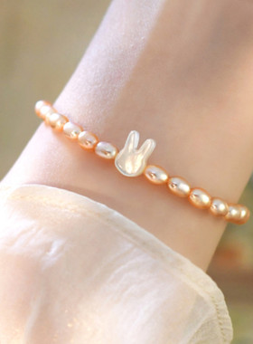 萌兔*天然真珍珠手链925银手链女