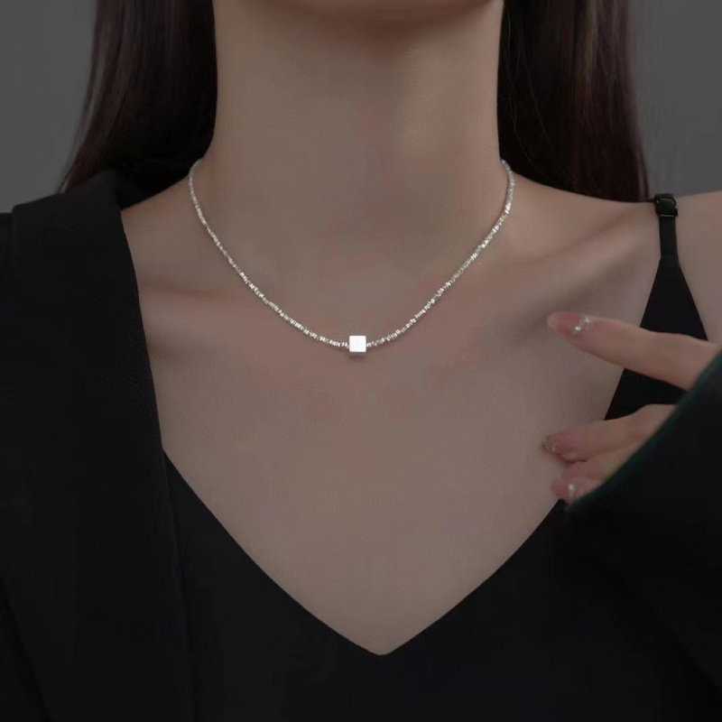 S925纯银项链几何碎银子项链方块