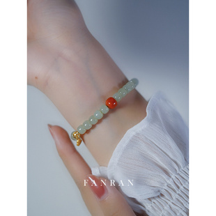 天然和田玉手链女南红手串小众设计S925银吉祥葫芦国风礼红尘