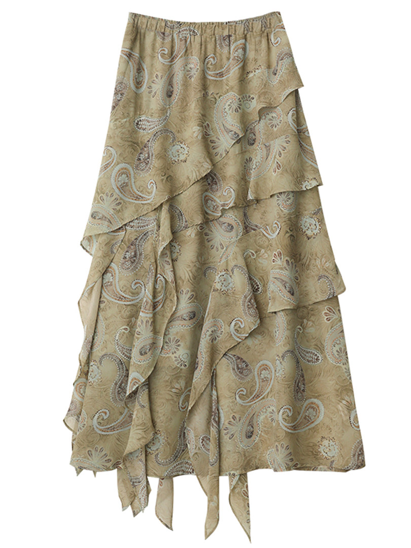 Paisley layered beige maxi skirt on white background