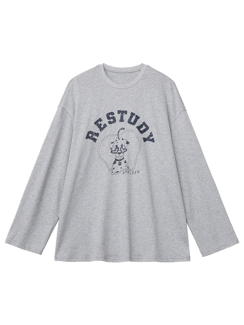 Grey long-sleeve graphic sweatshirt on a white background