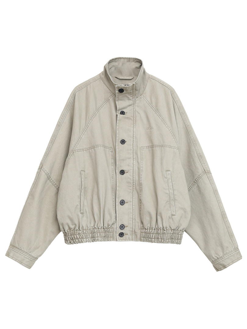 Light beige zip-up jacket with button front on a white background