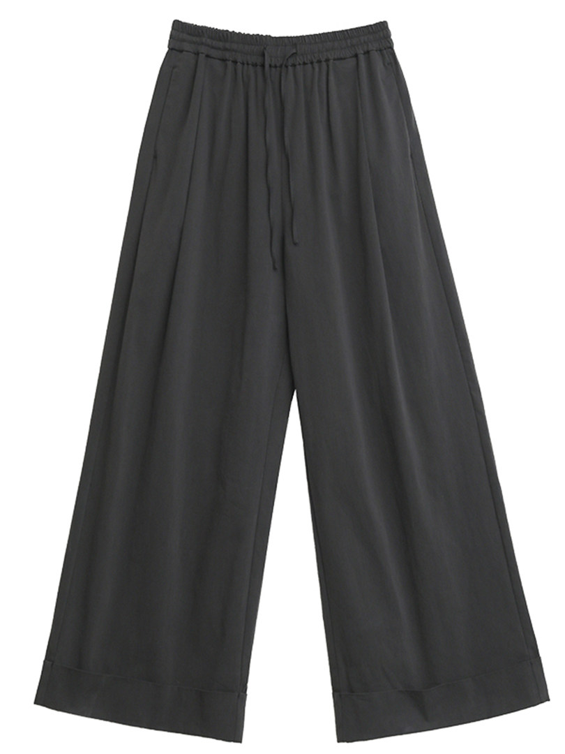 Black wide-leg pants on a white background
