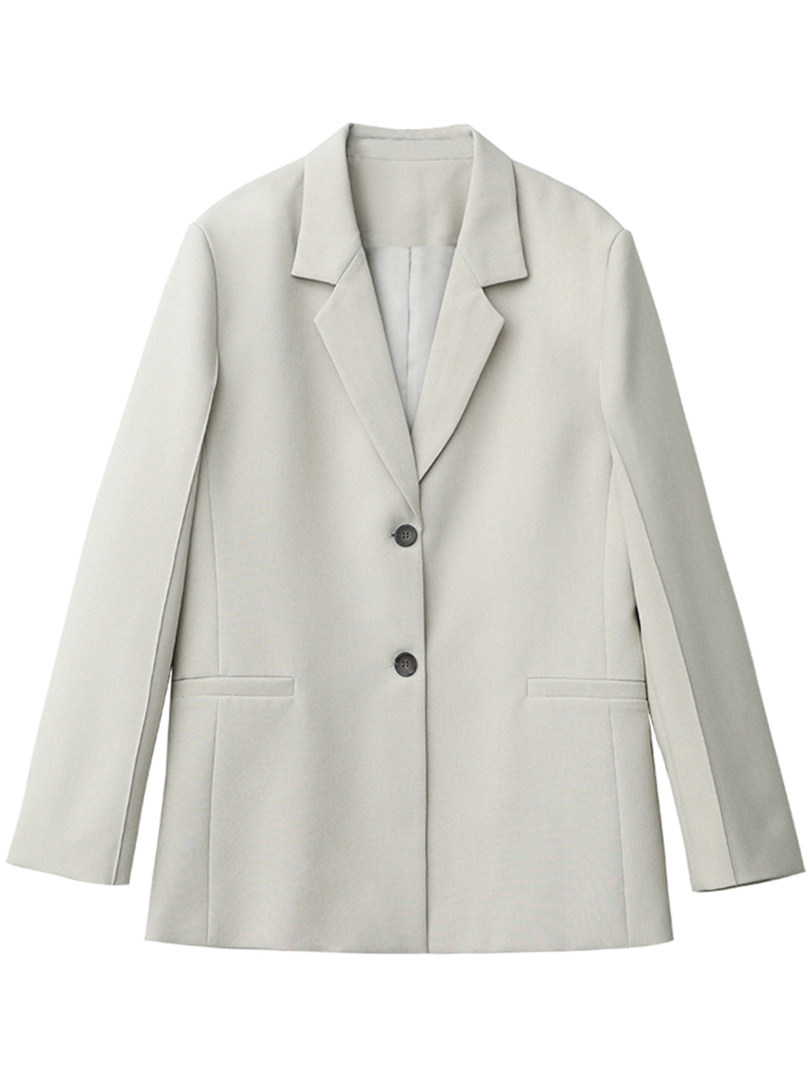 Light gray tailored blazer jacket on white background