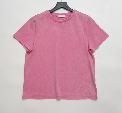 25夏季新款 小众粉色做旧圆领短袖T恤女宽松显瘦百搭上衣