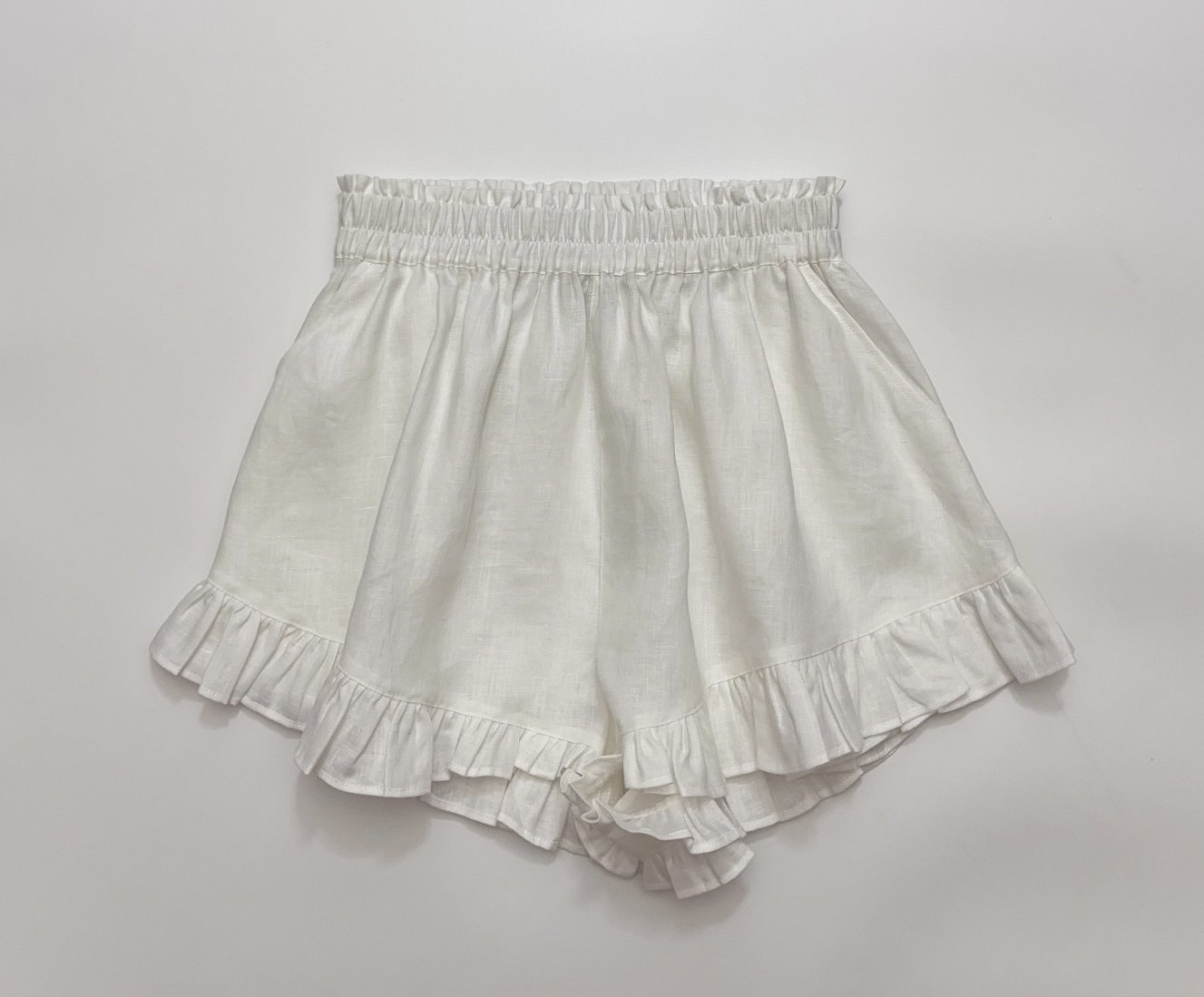 2026春夏新款 法式白色亚麻度假风荷叶边松紧腰百搭短裤可配一套,女装/女士精品,短裤,淘宝优惠券,粉丝福利购,淘宝优惠卷