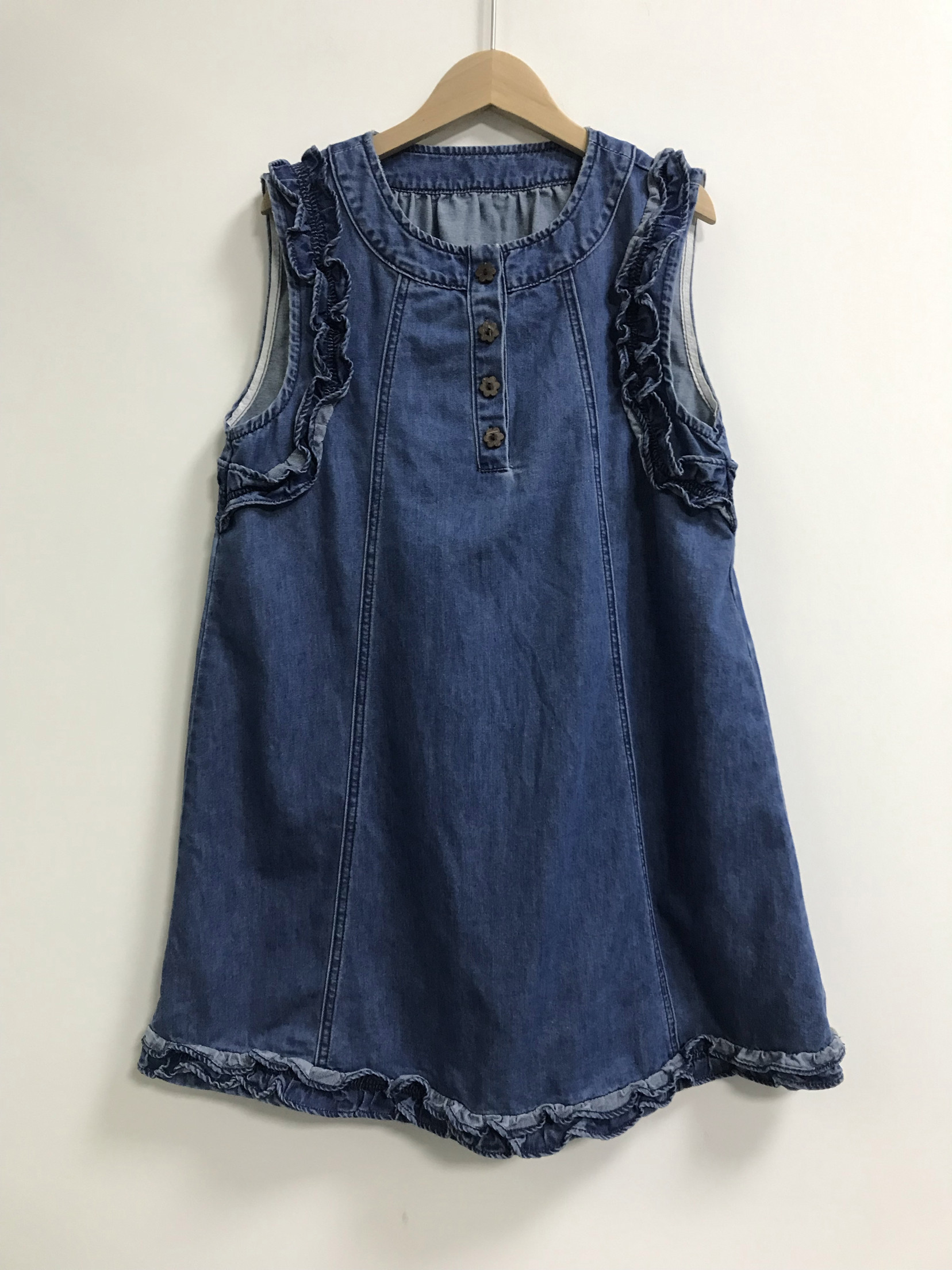 Hello Littlefairy日系森女风木耳边无袖牛仔连衣裙宽松显瘦背心