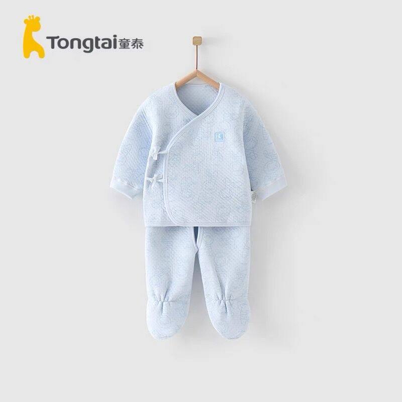 童泰新生婴儿0-6个月秋冬加厚分体三保暖和服带脚套装