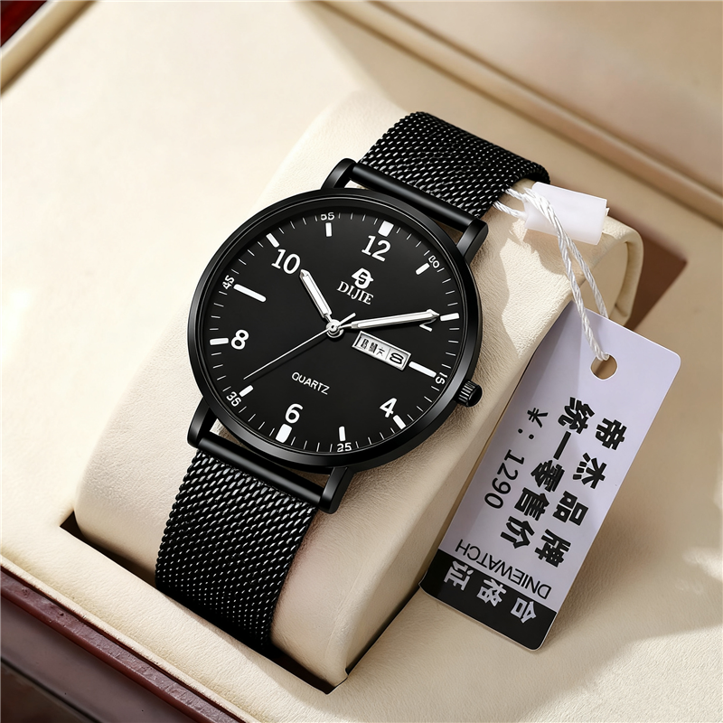 初高中考试用静音超薄男士手表男款青少年高中学生夜光石英表网带