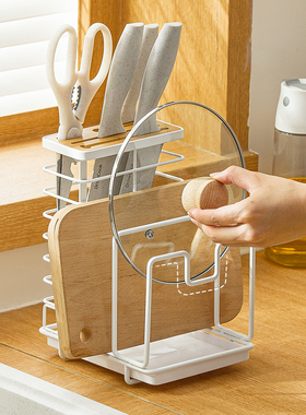 厨房刀架置物架新款放菜刀砧板一体式台面刀具刀座家用多功能收纳