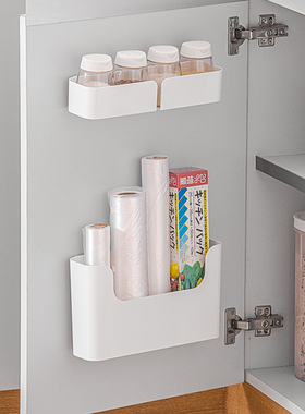 厨房置物架橱柜门内测免打孔壁挂保鲜膜套收纳盒冰箱侧收纳挂架子