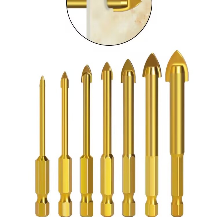 合金三角钻套装 陶瓷砖玻璃开孔器 扩孔六角柄 一字十字螺旋钻头