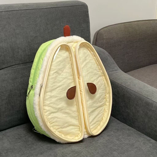 可爱青苹果2024秋冬毛绒轻便痛包百搭大容量时尚双肩包新款通勤