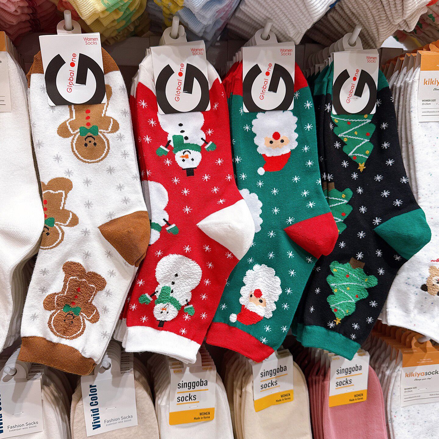 现货韩国东大门圣诞女袜姜饼人雪人圣诞老人中筒袜秋冬节日氛围感