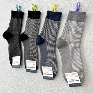 韩国男袜kikiyasocks东大门进口袜子春秋吸汗棉千鸟格商务中筒袜