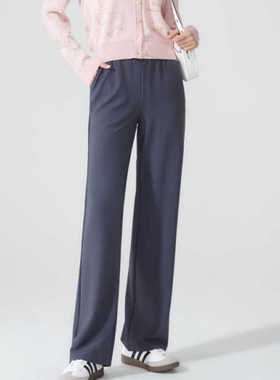 春竹/新款长裤女宽松阔腿松紧腰直筒黑色休闲裤女-DSS201K03