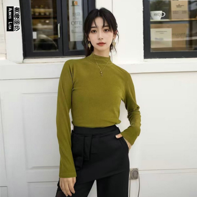 纯色天丝发热棉打底衫女秋冬半高领长袖内搭新款修身显瘦百搭上衣