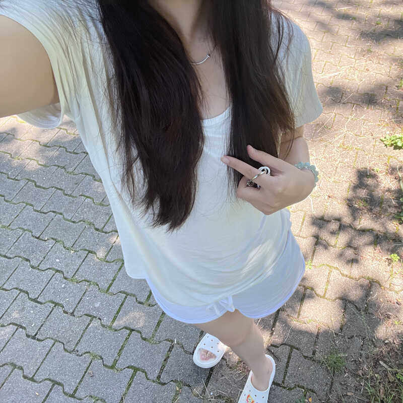 小红书欧美风平替款纯欲白色百搭U领可露肩宽松短袖t恤内搭小衫夏,女装/女士精品,T恤,淘宝优惠券,粉丝福利购,淘宝优惠卷