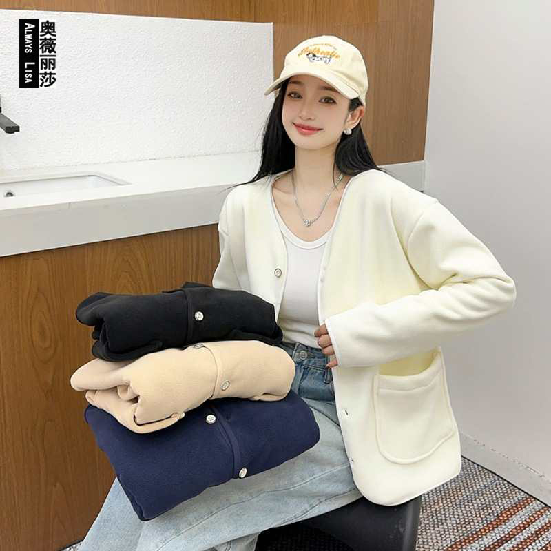 2025秋冬新款羊羔毛外套女保暖宽松短款摇粒绒薄款开衫小个子上衣