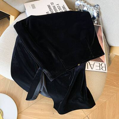 高密度黑色丝绒半身裙202