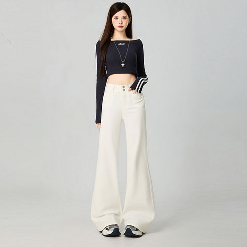 YJTF语菲米白色微喇牛仔