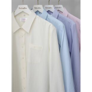 基础款 粉色条纹暗纹 长袖 角襟 蝶衣 校供感JK制服衬衫 奶油色衬衫