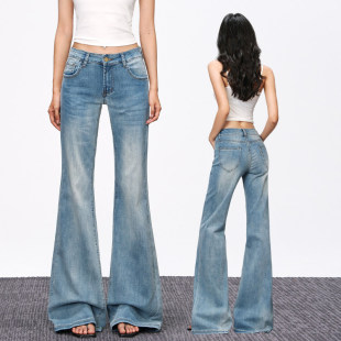 浅色低腰微喇牛仔裤女2026新款小个子美式复古辣妹直筒喇叭裤子