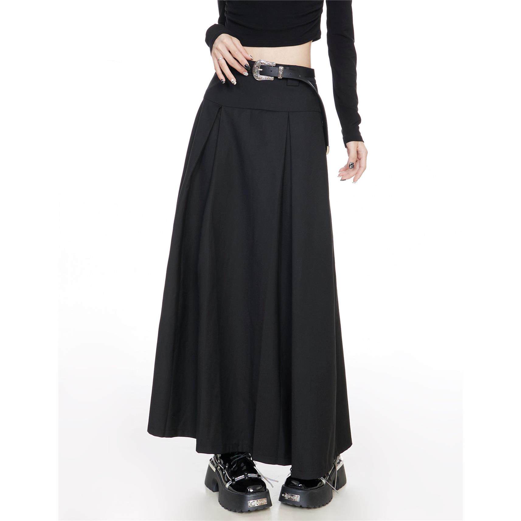 高级高腰百褶半身裙女2025春季新款设计感西装长裙显瘦黑色a字裙