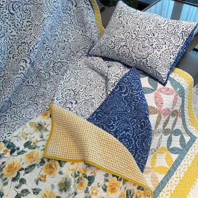 外贸！自留青花瓷！纯棉美式印花绗缝床盖 空调被 夹棉床单