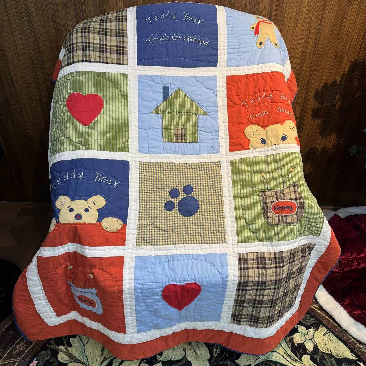 外贸 老款更重工纯棉夹棉花贴布绣真拼卡通童被幼儿园被120*150cm,床上用品,棉花被,淘宝优惠券,粉丝福利购,淘宝优惠卷