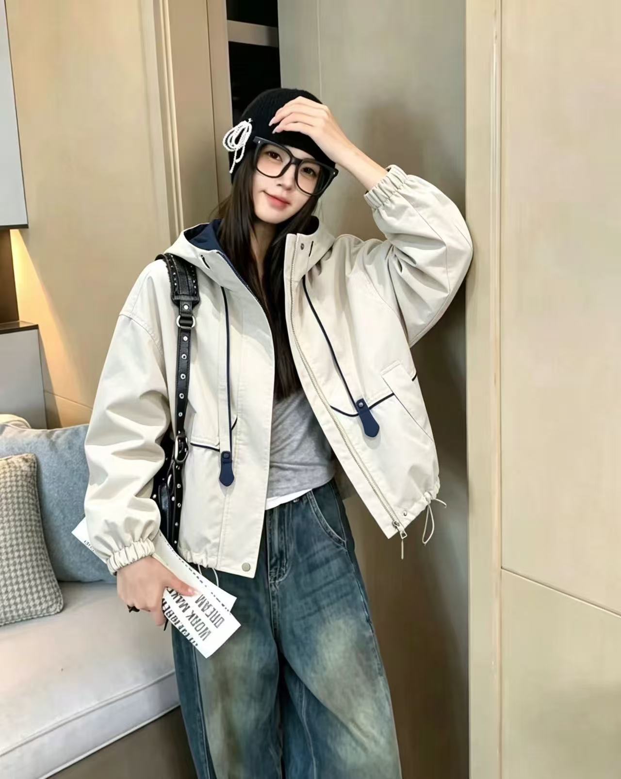 巨好看的韩货外套女款2026秋季新款小个子休闲宽松连帽短款冲锋衣