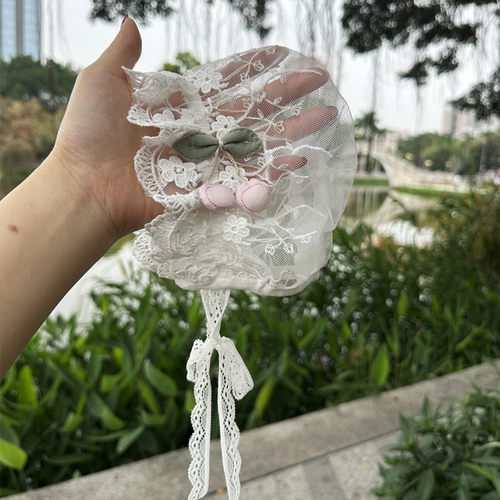 夏季女宝宝婴儿可爱公主花边洋气小月龄0-3-6个月春秋遮阳薄帽子