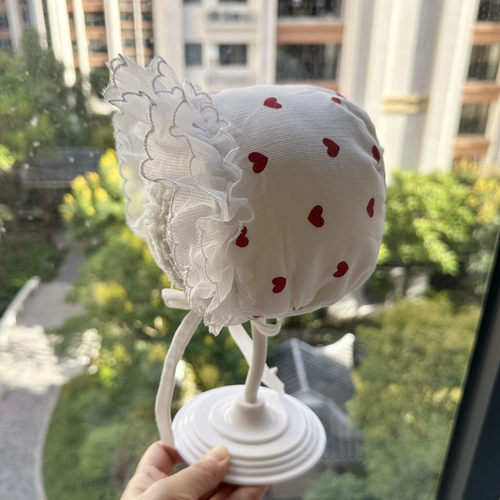 小月龄春秋冬宫廷蕾丝花边帽子