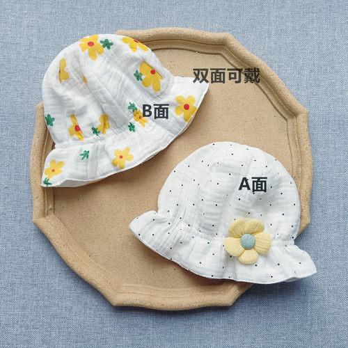 棉纱渔夫帽宽檐双面可戴夏季遮阳
