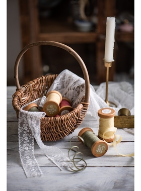 出口日本旧木线轴草绳装饰摆件